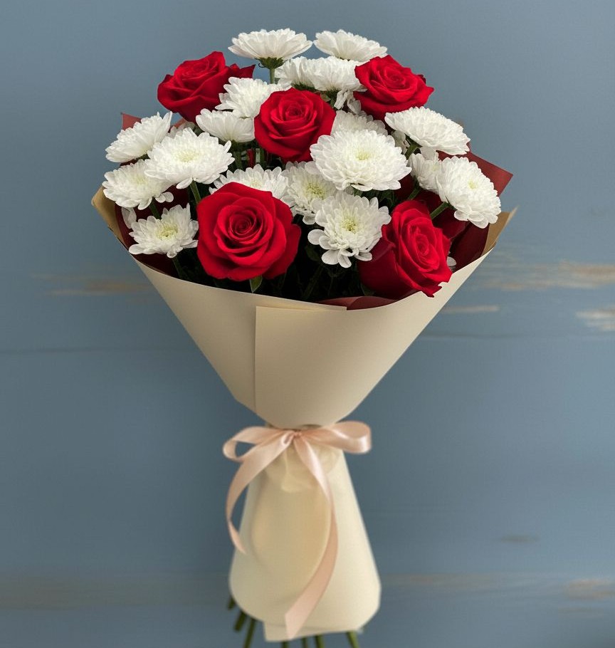 Букет цветов из: Розы и Хризантемы в Шамилькале