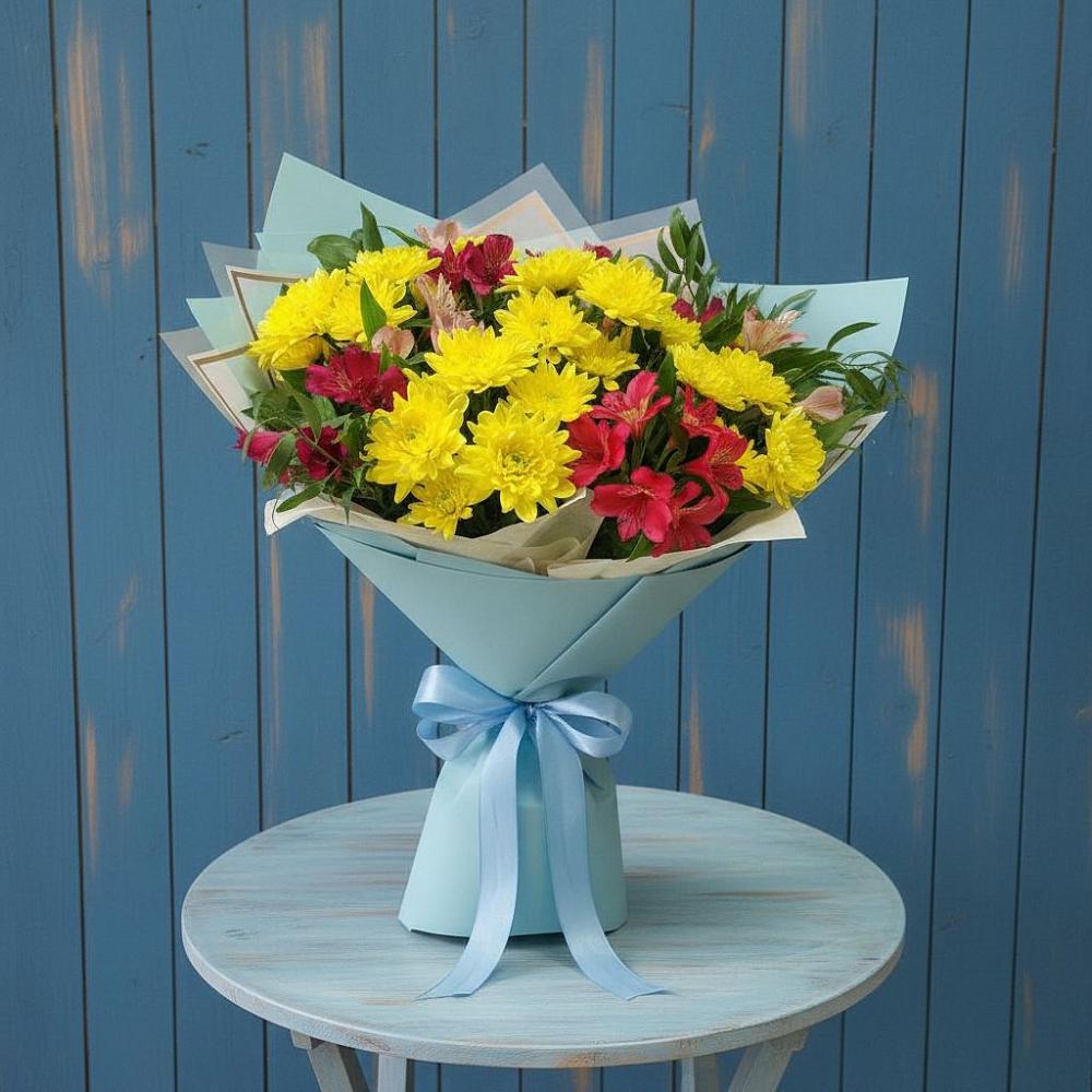 Букет цветов из: Альстромерии и Хризантемы в Шамилькале