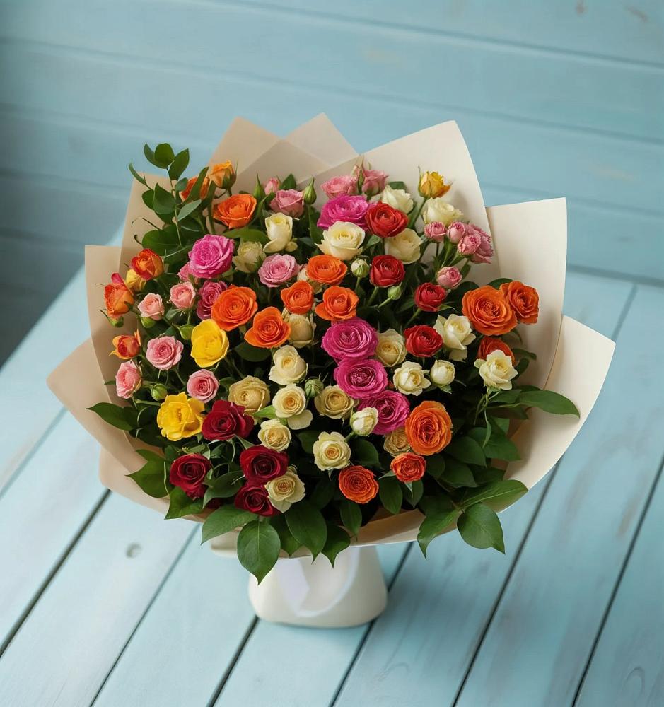 Букет Микс из разноцветных кустовых роз в Шамилькале