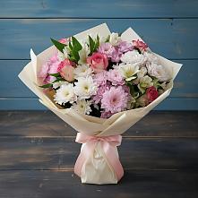 Букет цветов из:  Хризантемы, Альстромерии и Розы в Шамилькале
