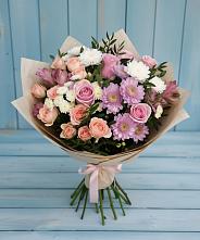 Букет цветов из:  Хризантемы, Розы и Альстромерии в Шамилькале