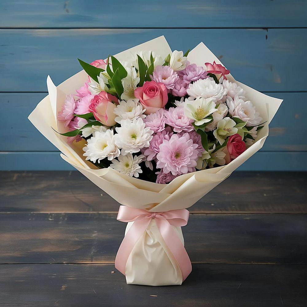 Букет цветов из: Хризантемы, Альстромерии и Розы в Шамилькале